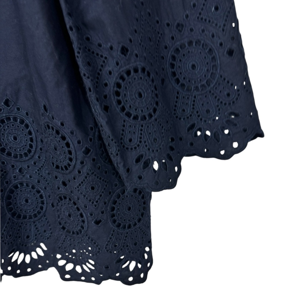Talbots Navy Blue 3/4-Sleeve Ruffle Eyelet Top Large NWT - Picture 4 of 9